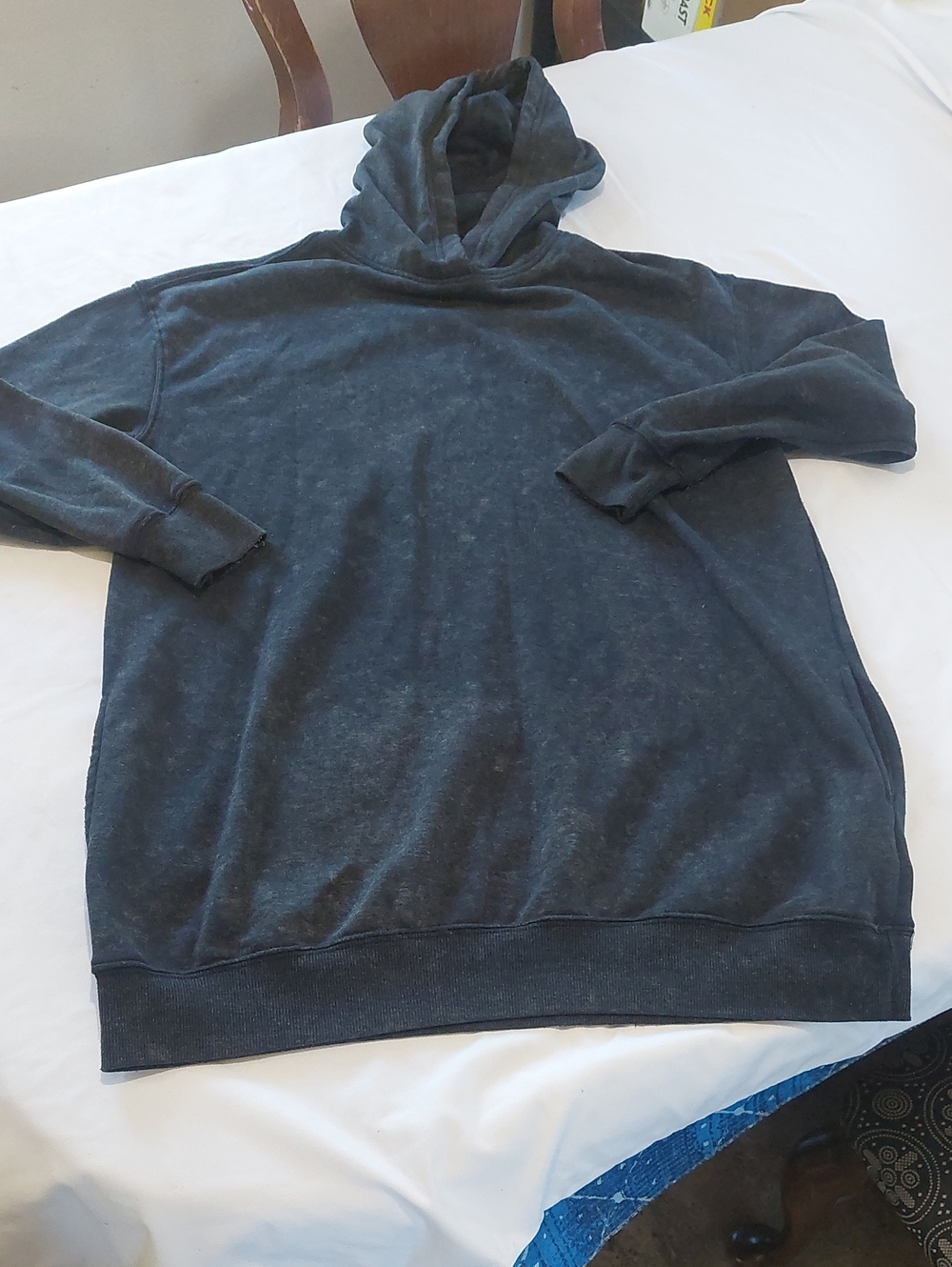 No Comment  Black TieDye Hooded Pullover Sweatshirt .Super Soft And Long .Size L